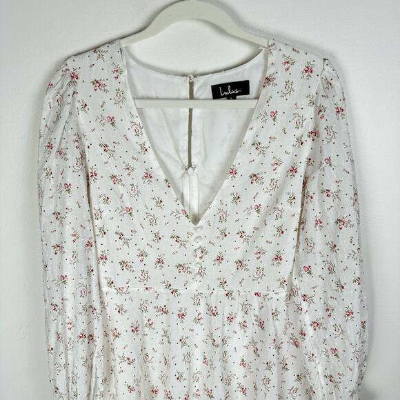 Lulus Blooming Into Love White Floral Print Long Sleeve Mini Dress Size Small - Picture 4 of 10